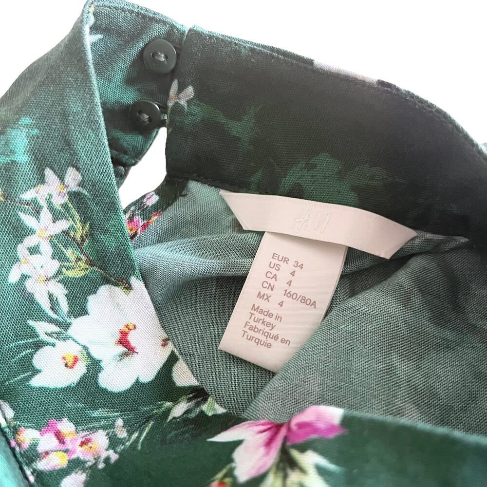 H&M Green Floral Ruffle Midi Dress Ltd Edition Cottagecore Boho Blogger Fav Sz 4 - Picture 6 of 11